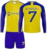 BOSSETY Trikot für Kinder und Erwachsene Al NASSR FC No.7 Fußball Trikot Heim/Auswärtstrikot 2-in-1 Fussball Trikots Football Jersey Nr.7 Langarm Fußballtrikot Kinder Shorts Set für Junge Herren Anzug