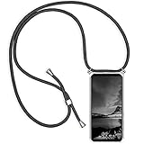 YAMCCCSE Handykette Handyhülle für Sony Xperia 5 IV mit Band - Transparent Handy-Kette Handy Hülle mit Kordel zum Umhängen Handyanhänger Halsband Lanyard Case - Schw