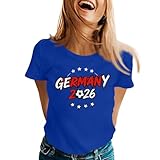 Generisch Damen Kurzarm T-Shirt Rundhals, WM 2026 Fan-Shirt, bunter Multiflaggen Print, lässiges Sommer Oberteil für Public Viewing & Alltag Blau XXL