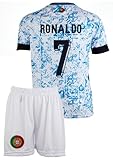 Amdrabola Portugal #7 Kinder Trikot für Kinder,2024 Fußball-Trainingstrikots für Jungen,mit Shorts (Weiß,140)