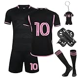 Fußball Trikot Kinder Set, 23/24 Heimtrikots/Auswärtstrikots Trikot Jungen,Fussball T-Shirt Shorts, Football socken, Knieschützer Set und Fußbälle Jersey Schlüsselanhäng