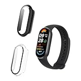 SYHSYC 2 Stück Hülle für Xiaomi Smart Band 9 Rundum PC Schutzhülle mit Displayschutz Kompatibel mit Xiaomi Mi Band 9 Vollschutz Kratzfest PC Case mit Schutzfolie Glas, Schwarz + Transp