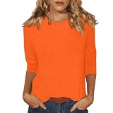 Damen Shirt 3/4 Arm Elegant Druck Tunika Lose Rundhals Sommershirt Mode Bluse T-Shirt Oberteil Top XL