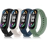 Oumida 4 Stück Armband für Xiaomi Mi Band 5/ Mi Band 6 Armband, Weiches Silikon Ersatzarmband für Amazfit Band 5/ Xiaomi Mi Band 6/ Mi Band 5 Armband (Dunkelblau+Schwarz+Sternenlicht+Kieferngrün)