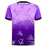 Yeahdor Kinder Jungen Fußball Trikot Shirt mit geometrischen Druck Kurzarm Sportshirt Atmungsaktive Trainingsshirt Fußball Tops Violett 170
