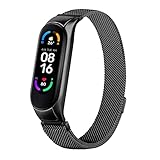 Tobfit Armband Kompatibel mit Xiaomi Mi Band 5 / Xiaomi Mi Band 6, Edelstahl Mesh Metall Ersatzbänder für Xiaomi Mi Band 5/ Mi Band 6 Armband (Schwarz)