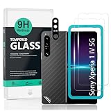 Ibywind schutzfolie kompatibel mit Sony Xperia 1 IV 5G(6.5 Zoll), mit 2 Stück gehärtetem Glas-9H Härte, 1 Stück Metall Kamera Schutzfolie,1 Stück Carbon Fiber Folie für die Rück