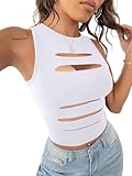 LovelyWholesale Sexy bauchfreies Tanktop für Damen, Rundhalsausschnitt, ärmelloses Sommer-Top, Weiss/opulenter Garten, XX-Larg