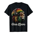 Raggae Musik Rasta Geschenke Damen Herren Kinder Jamaika Roots Reggae Löwe von Judah Rastafari T-Shirt Schwarz Unisex Erwachsene Kinder Crew Neck Halbarm Klein EU S Löwe-Thema-T-S