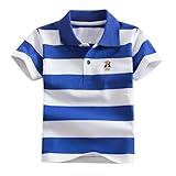 Trikot Blau 152 Kurzarm Gestreiftes Hemd Knopfverschluss Modisch Bequem & Weicher Stoff Outdoor Shirt Jungen (Blue, 6-7 Years)