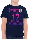 Kinder T-Shirt Jungen - Fußball EM WM - Deutschland Trikot Fussball German 12. Mann Nummer - 116 (5/6 Jahre) - Dunkelblau - 2024 Europameisterschaft Tshirt fu Ball Shirt Kind Fanartikel Fan Artik