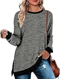 Cuptacc Longshirt Damen Lässig für Leggings Rundhalsausschnitt Langarm Oberteile Farbabstimmung Pullover Damen 2024 Herbst Dunkelgrau Groß L 42-44