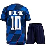 Hawkara Kroatien #10 Modric Auswärts Kinder Trikot mit Kurz, Fußball Trikot Set Neue Season Jugendgrößen (Blau/Marine,152)