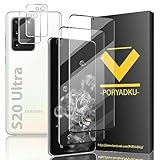 2 Stück Glas Folie Panzer Schutz für Samsung Galaxy S20 Ultra Schutzglas Displayfolie, un 2 Stück Linsenfolie, Unterstützen Fingerabdruck-ID, 9H Härte, Blasenfest Installation, HD
