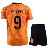 PraiseLight R. Madrid Mbappe #9 Orange Auswärts Kinder Trikot mit Kurz, Fußball Set Jugendgrößen (Orange, 176 (12-13 Jahre))