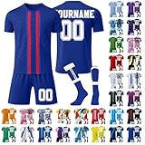 LILIHOT Fußballtrikot Personalisiert Kinder Jugend Erwachsene T-Shirt Shorts&Socks 3 Teiliges Set,mit Namen/Teamname/Nummer/Logo Personalisiert Sport Tshirt Trainingsanzug Fantrikot(#A Dark Blue)