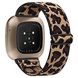Vancle Elastische Armband Kompatibel für Fitbit Versa 3 Armband/Fitbit Sense Armband, Verstellbares Nylon Dehnbar Ersatzarmband für Fitbit Versa 3/Fitbit Sense (Leopard)