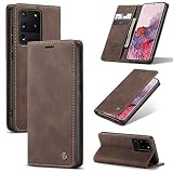 owlhold Hülle Samsung S20 Ultra klapphülle Premium Lederhülle Weiches Vintage-Nubukleder Faltbare Ständer Schutzhülle Kartenfach Standfunktion klapphülle Samsung Galaxy S20 Ultra 5G