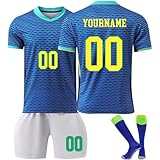 Generisch Brasilien Personalisiert Fußballtrikots mit Eigenem Namen/Nummer, Fussball Trikot Shorts Socken Komplettset Sets für Herren/
