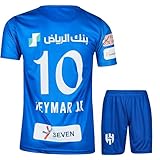 Gokaynex Neymar Jr. Al Hilal #10 Kinder Fußballtrikot Set, 2023/2024 Neue Saison, Kurzarm Trikot und Shorts für Sets, Sporttrikot, Fußball-Trainingstrikots (140,Weiß Blau)