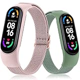 AK Armband Kompatibel mit Xiaomi Mi Band 6 / Mi Band 5 / Mi Band 4 / Mi Band 3 / Amazfit Band 5, Nylon Elastisch Sport Uhrenarmband für Mi Band 6/5/4/3/Amazfit Band 5 (Rosa+Grün)