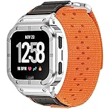 MioHHR Armband kompatibel mit Fitbit Versa 4 3 2 1 / Fitbit Versa Lite / Fitbit Sense / Sense 2 Armbänder mit Edelstahl-Gehäuse, atmungsaktives Nylon, verstellbares Ersatzarmband für H