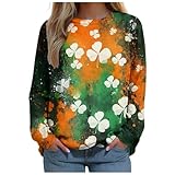 Tshirt Damen Oversize, St. Patricks Day Shirt Damen Langarm Rundhals Pullover Kleeblatt Drucken Oberteile Tops Casual Locker Tshirt Damen Oversize Elegant Sweatshirt St. Patricks Day T-S