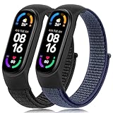 Mugust 2 Stück für Xiaomi Mi Band 7/Mi Band 6/Mi Band 5/Mi Band 4/Mi Band 3 Armband, Verstellbares Dehnbares Nylon Ersatzarmband für Xiaomi Mi Band 3/4/5/6/7 (Schwarz+Mitternachtsblau)