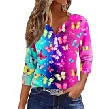 Damen Tshirt Elegant Shirts Damen 3/4 Arm Shirt Dreiviertelarm Damen Shirt 3/4 Arm Damen Langarm Bluse Mit Blumenmuster Tshirt Kurze äRmel FüR DamenPink 3XL