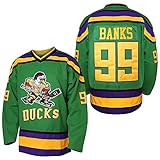 EETUG Villa Mighty Ducks Trikot #96 Charlie Conway #99 Adam Banks #33 Greg Goldberg #66 Gordon Bombay Film Hockeytrikot Weiß Grün, 99 Grün, XL