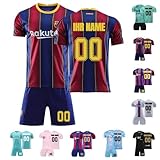 Generisch Fußball Trikot Kinder 24/25, Personalisiert Fussball Trikot Jungen mit Eigenem Namen Nummer Logo, Fußballtrikot Shorts Set für Jungen M