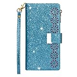 Schutzhülle für Xiaomi Mi 9 Explorer/Mi 9 Hülle Schön Bling Glänzend Brieftasche Ledertasche Lanyard Zipper Etui Wallet Tasche Lederhülle Flip Handyhülle 9 Kartenfächer Entwurf Blumen - B
