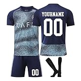 Generisch Al-Nassr 25/26 Fußballtrikot Personalisiert mit Eigenem Namen/Nummer, Benutzerdefiniert Fussball Trikot Shorts Socken Set Trainingsanzug für Kinder/Erw