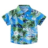KODMNSW Hawaii Hemd Jungen Kurzarmhemd Sommerhemd Kurzarm Baumwolle Hemden Freizeithemd Stehkragenhemd Sommer Oberteil Mode Drucke Hawaiihemd 2-12 Jahre Alt Gutschein Grün 4 J