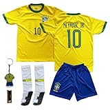 Gokaynex Neymar Jr. Brasilien #10 Kinder Fußballtrikot Set, 24/25 Neue Saison, Trikot und Shorts für Unisex, Sporttrikot, Fußball-Trainingstrikots (140,Gelb)