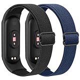 Amzpas 2PACK Armbands für Xiaomi Mi Band 7 Armband Damen Herren,Nylon Elastisch Sport Ersatzarmband Uhrenarmband für Xiaomi Mi Band 6/Mi Band 5/Mi Band 4/Mi Band 3/Amzfit band 5 (Schwarz/Blau)