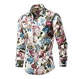 Langarmhemd Herren Regular Fit Mode Casual Knopfleiste Hemd Urban Bankett Vintage Trend Druck Shirt AA-08 XXL