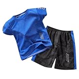 Generisch Trainingsanzug Jungen, Trainingsanzug Kinder 2-Teilig Trikot Sets Jungen Sport Sportkleidung Sportsachen Sommer Fußballtrikot Set Jogginganzug Schnelltrockend Sportanzug, Blau, 140