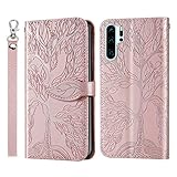Miagon Prägung Lederhülle für Huawei P30 Pro,Handyhülle Tasche Brieftasche Hülle Bookstyle Schutzhülle Flip Case Cover Klapphülle Kartenfächer,Baum Roség