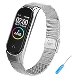 Oumida Armband Kompatibel mit Xiaomi Mi Band 4 Armband, Edelstahl Metall Ersatzband Verstellbares Ersatzarmbänder Sport Uhrenarmband für Xiaomi Mi Smart band 4, Silb