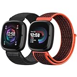 Runostrich Nylon Armband Kompatibel mit Fitbit Versa 4/Fitbit Sense 2/Fitbit Versa 3/Fitbit Sense, Weich Atmungsaktiver Sport Armband Verstellbares Ersatzband Damen H