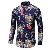Langarmhemd Herren Klassisch Mode Urban Vintage Druck Shirt Regular Fit Blumen Muster Casual Knopfleiste Hemd AA-09 7XL