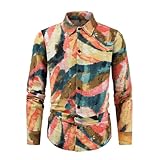 Langarmhemd Herren Regular Fit Blumen Muster Casual Knopfleiste Hemd Vintage Klassisch Mode Urban Druck Shirt AA-06 3XL