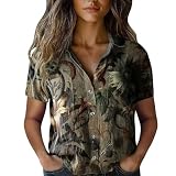 Strand Stadt Bluse Damen Sommer Shirt mit Blumenprint, Atmungsaktiv Faltenfrei Perfekt für Reisen Outdoor-Aktivitäten Musselin Shirt Damen O