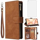Asuwish Handyhülle für Oppo Find X2 Pro Hülle mit Folie Schutzfolie und Kartenfach Klappbar Leder Geldbörse Ständer Reißverschluss X2Pro Panzerfolie Wallet Handy Hüllen Schutzhülle Phone Case B
