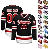 Eishockey Trikot Personalisiertes,Hockey Kostüm für Männer Frauen,Locker Atmungsaktiv Eishockey Trikots mit Eigenem Namen Nummer Logo & Teamname,Sporttrikot Teamuniformen für Fans(#A Black)