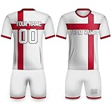 England Fußballtrikot für Kinder, Jungen, Coustom, Teamname, Nummer, Logo, Fußballgeschenke für Fans, Fußballtrikot, weiß / rot, M