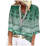 Generisch T-Shirt Damen 3/4 Arm, Oberteile Elegant Arm Blusen Sexy V Ausschnitt Loose FiShirt Weisses Oberteil Halbarm Rot Shirt EDC Bluse Schwarz Weiß Shirt (M, Green)