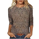 Keepink Damen-Top, elegant, lässig, Tunika, Hemd, Blumendruck, übergroßes T-Shirt für Damen, britischer Stil, 3/4-Ärmel, Rundhalsausschnitt, Bluse, eleganter Pullover, T-Shirts, lockeres Top