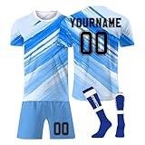 Generisch Personalise Fußball Trikot Herren Football Spieltrikot Jersey Shorts Socken 3 Teilig Trainingsanzug Individuelles Fußballtrikot Atmungsaktiv Sportanzug Erwachsener Kinder 4-Light B